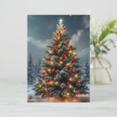 Elegant Script Tree Non Photo Red Christmas Feestdagenkaart (Staand voorkant)