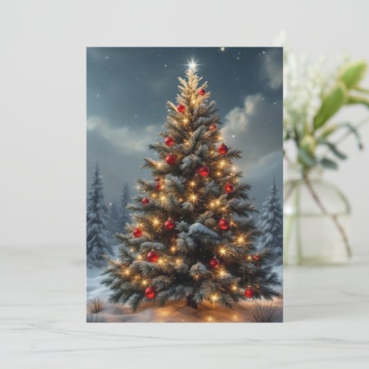 Elegant Script Tree Non Photo Red Christmas Feestdagenkaart (Staand voorkant)