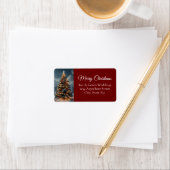 Elegant Script Tree Non Photo Red Christmas Tree Etiket (Insitu)