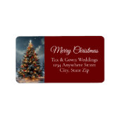 Elegant Script Tree Non Photo Red Christmas Tree Etiket (Voorkant)