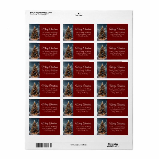 Elegant Script Tree Non Photo Red Christmas Tree Etiket (Full Sheet)