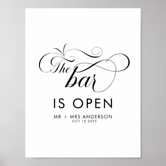 Elegant Script Trouw De Bar is Open Dranken  Poster (Voorkant)