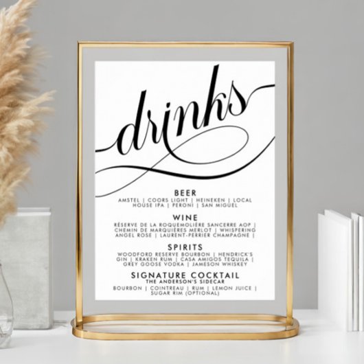 Elegant Script Trouw Dranken Bar Menu Poster