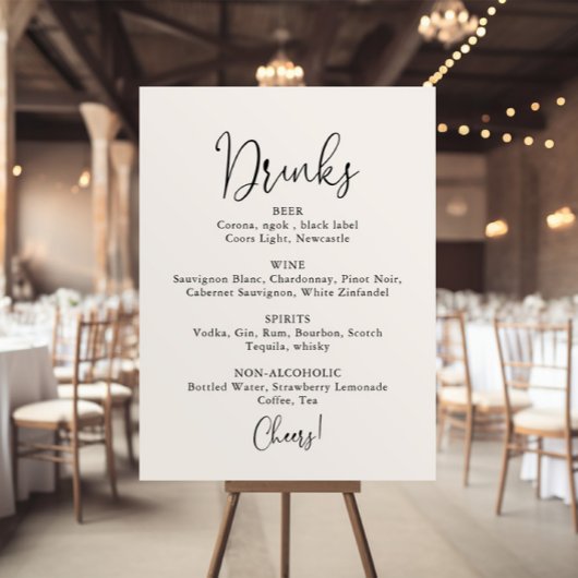 Elegant Script Trouw Dranken Menu Bord Poster