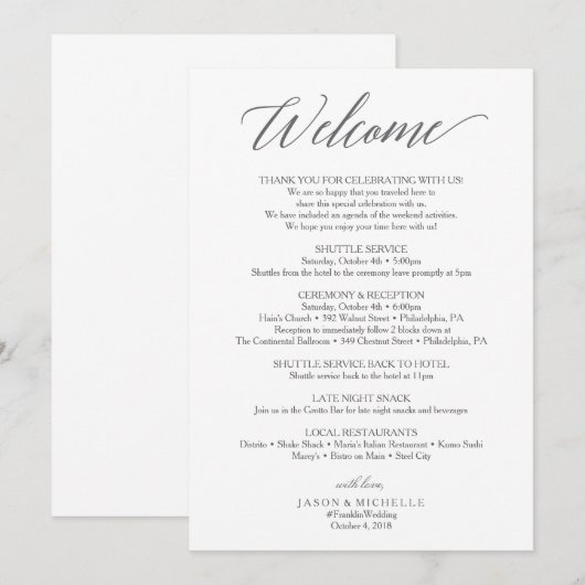 Elegant Script Trouw Itinerarium - Trouw Welkom Programmakaart (Voorkant / Achterkant)