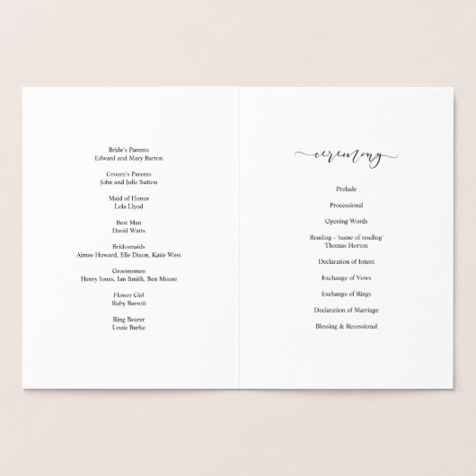 Elegant Script Trouwceremonie Programma Zilver (Binnen)