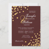 Elegant Script Trouwen Goud Confetti Bourgogne Kaart (Voorkant)