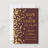 Elegant Script Trouwen Goud Confetti Bourgogne Save The Date (Voorkant)