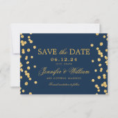 Elegant Script Trouwen Goud Confetti Navy Blue Save The Date (Voorkant)