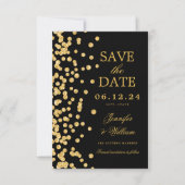 Elegant Script Trouwen Goud Confetti Zwart Save The Date (Voorkant)