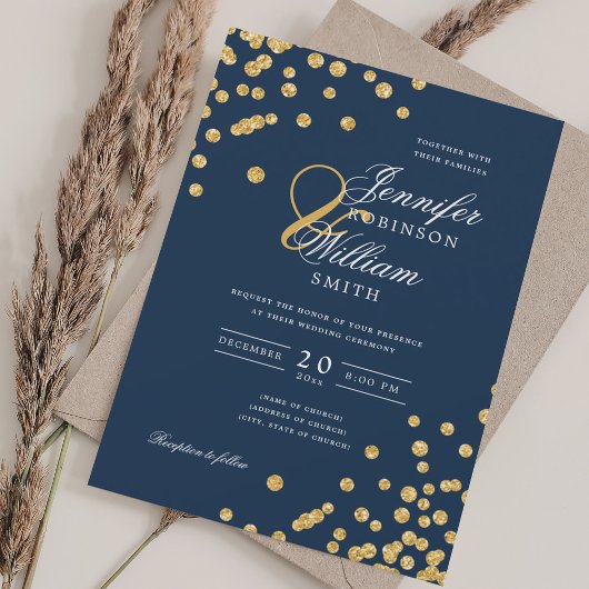 Elegant Script Trouwen Gouden Glitter Confetti Nav Kaart