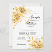 Elegant Script Trouwen Gouden Waterverf Bloemen Kaart (Voorkant)