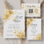 Elegant Script Trouwen Gouden Waterverf Bloemen Kaart