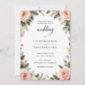 Elegant Script Trouwen met Blush Bloemen Grens Kaart (Voorkant)