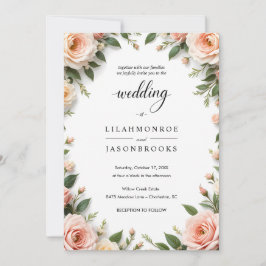 Elegant Script Trouwen met Blush Bloemen Grens Kaart