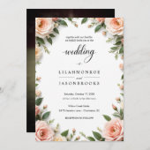 Elegant Script Trouwen met Blush Bloemen Grens Kaart (Voorkant / Achterkant)