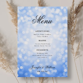 Elegant Script Trouwen Navy Blue Bokeh Lights Menu