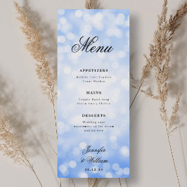 Elegant Script Trouwen Navy Blue Bokeh Lights Menu