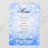 Elegant Script Trouwen Navy Blue Bokeh Lights Menu (Voorkant)