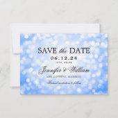Elegant Script Trouwen Navy Blue Bokeh Lights Save The Date (Voorkant)