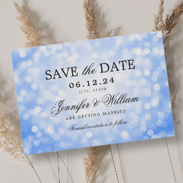 Elegant Script Trouwen Navy Blue Bokeh Lights Save The Date