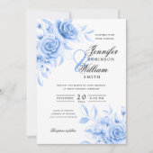 Elegant Script Trouwen Navy Blue Floral w / QR RSV Kaart (Voorkant)