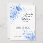 Elegant Script Trouwen Navy Waterverf Bloemen Kaart (Voorkant)