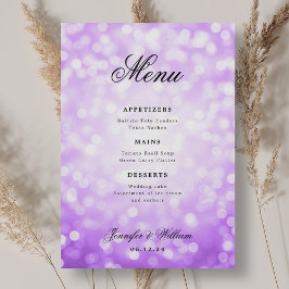 Elegant Script Trouwen Paarse Bokeh Lights Menu