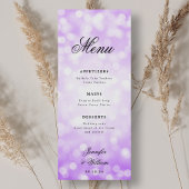 Elegant Script Trouwen Paarse Bokeh Lights Menu