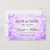 Elegant Script Trouwen Paarse Bokeh Lights Save The Date (Voorkant)