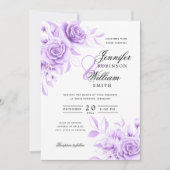 Elegant Script Trouwen Paarse Waterverf Bloemen Kaart (Voorkant)