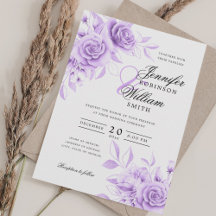 Elegant Script Trouwen Paarse Waterverf Bloemen