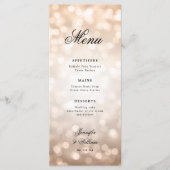 Elegant Script Trouwen Roos Gold Bokeh Lights Menu (Voorkant)