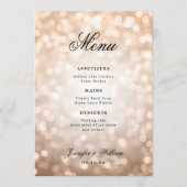 Elegant Script Trouwen Roos Gold Bokeh Lights Menu (Voorkant)