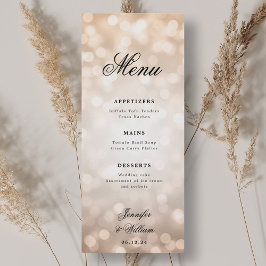 Elegant Script Trouwen Roos Gold Bokeh Lights Menu
