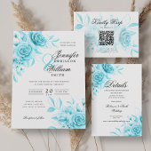 Elegant Script Trouwen Turquoise Bloemen w / QR RS Kaart