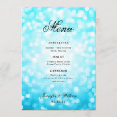 Elegant Script Trouwen Turquoise Bokeh Lights Menu (Voorkant)