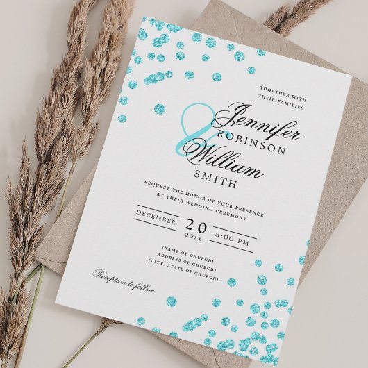 Elegant Script Trouwen Turquoise Confetti QR RSVP Kaart