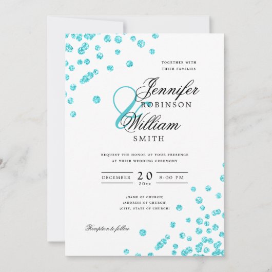 Elegant Script Trouwen Turquoise Glitter Confetti Kaart (Voorkant)