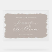 Elegant Script Trouwen Welkom Paint Beige Acryl Bord (Voorkant)