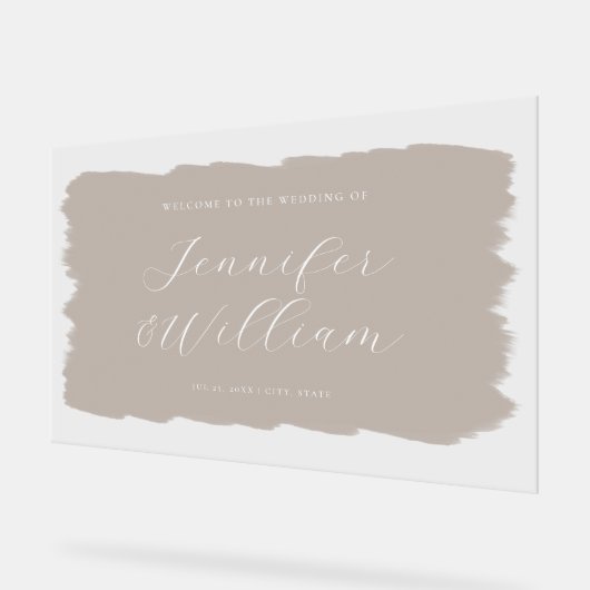Elegant Script Trouwen Welkom Paint Beige Acryl Bord (Hoek)