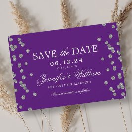 Elegant Script Trouwen Zilver Confetti Paarse Save The Date