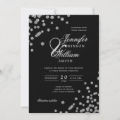 Elegant Script Trouwen Zilver Confetti QR Zwart Kaart (Voorkant)
