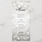 Elegant Script Trouwen Zilveren Bokeh Lights Menu (Voorkant)