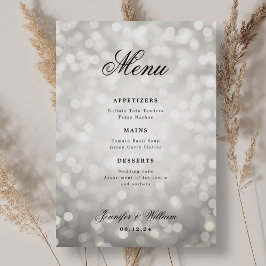 Elegant Script Trouwen Zilveren Bokeh Lights Menu