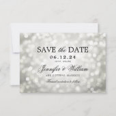 Elegant Script Trouwen Zilveren Bokeh Lights Save The Date (Voorkant)