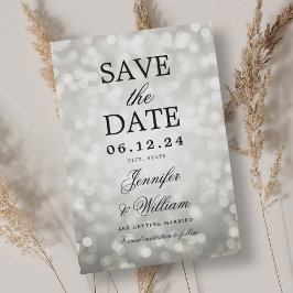 Elegant Script Trouwen Zilveren Bokeh Lights Save The Date