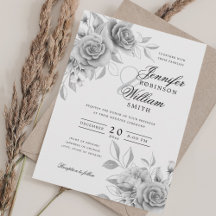 Elegant Script Trouwen Zilveren Waterverf Bloemen