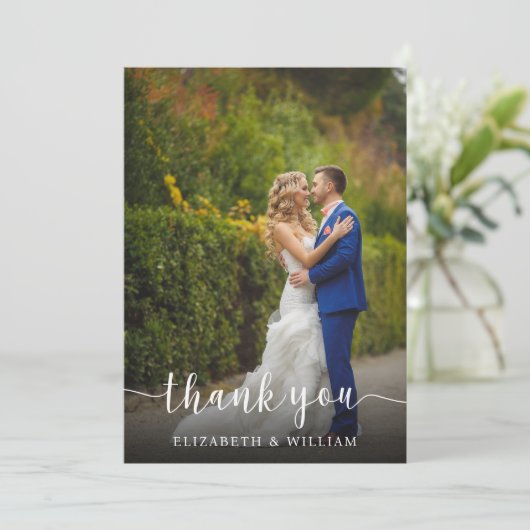 Elegant script trouwfoto | bedankkaart (Staand voorkant)