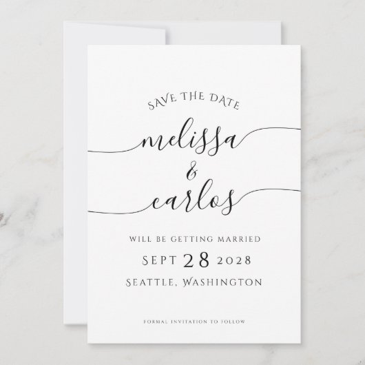 Elegant Script Trouwfoto Eenvoudig Save The Date (Voorkant)